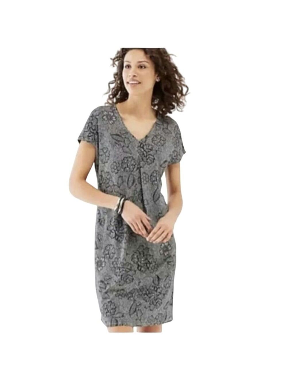 J Jill Knit Dress Black White Paisley Size Medium Wearever Stretch Travel Loose